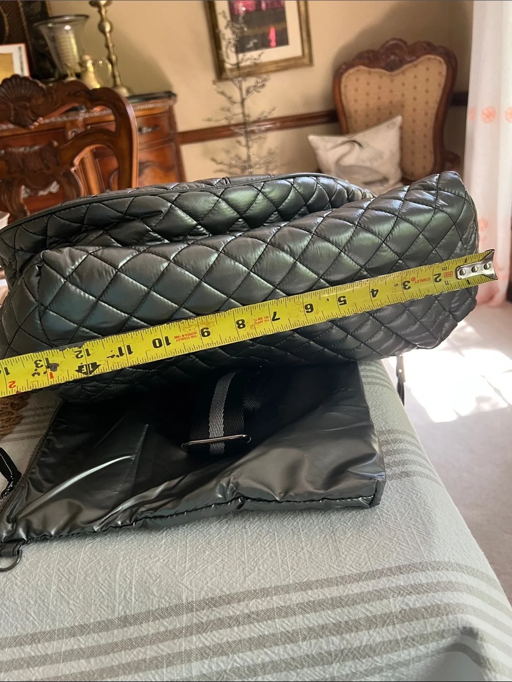 Oliver Thomas Quilted Black Tote Tennis Bag with Detachable Strap and Pouch.